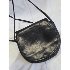 Vtg Boho Black Leather Crossbody Bag Purse Indie Hippy Cottagecore Fairy Map